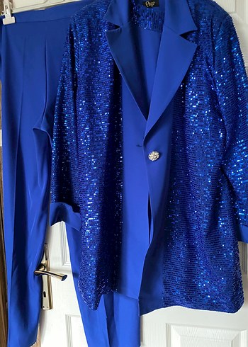Zara Parlak Mavi Payetli Blazer Takim