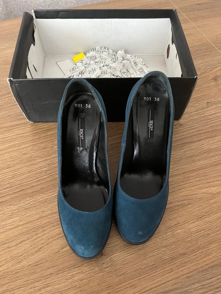 Mavi Süet Platform Topuklu Kadın Ayakkabı - Görsel 4