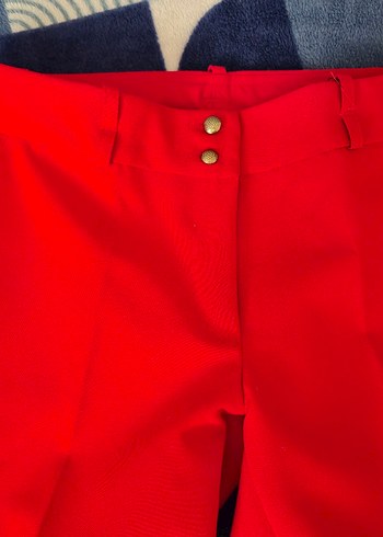 Fermuarlı Kırmızı Kadın Kumaş Pantolon - Görsel 2