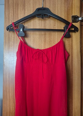 Kırmızı Bisiklet Yaka yazlık kumaş elbise - Görsel 3