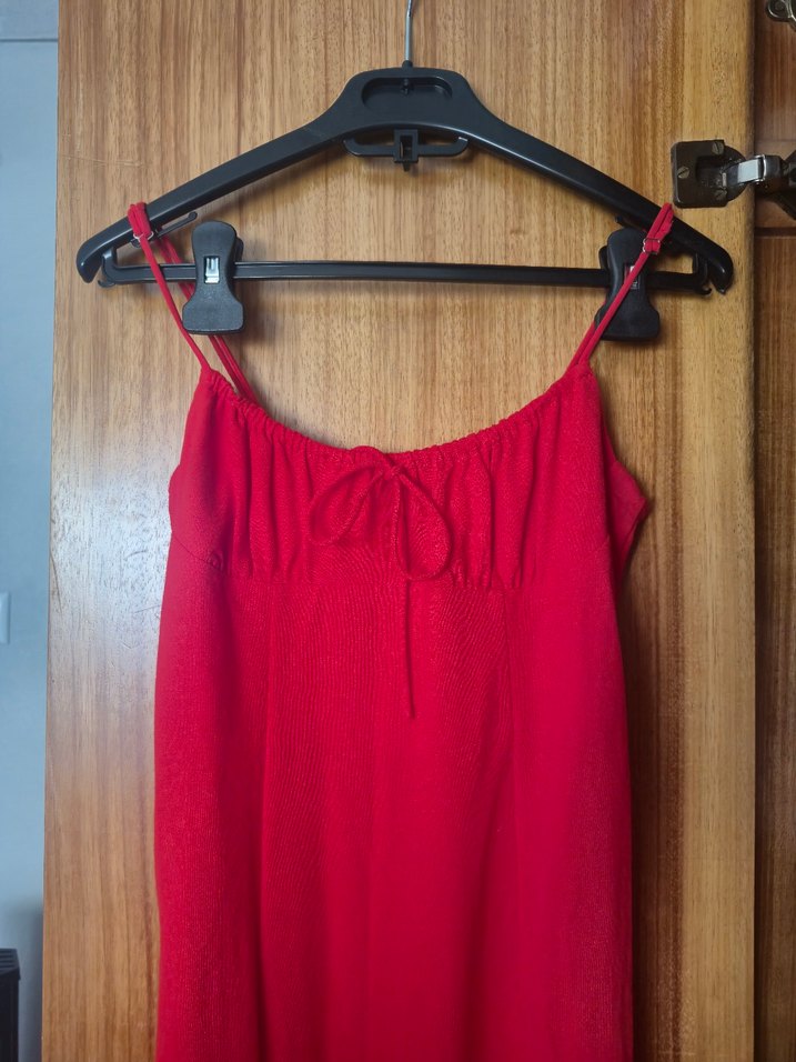 Kırmızı Bisiklet Yaka yazlık kumaş elbise - Görsel 3