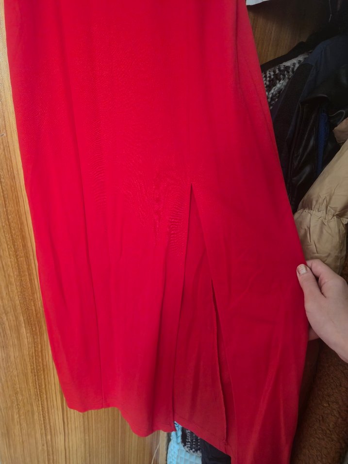 Kırmızı Bisiklet Yaka yazlık kumaş elbise - Görsel 4