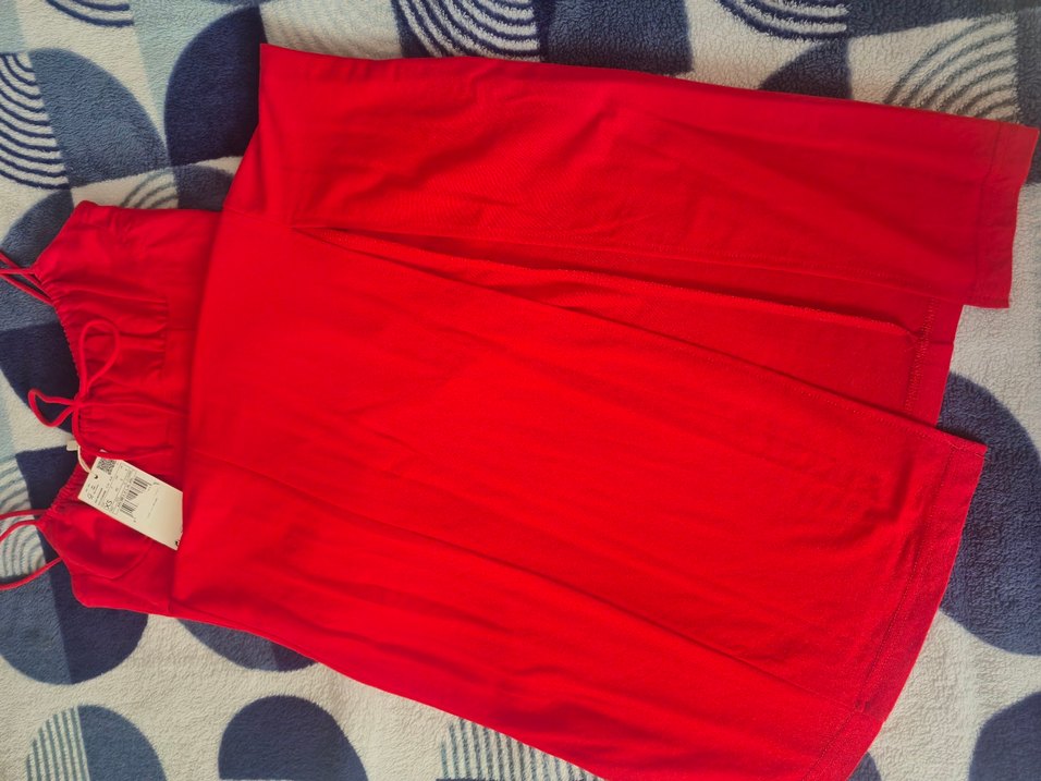 Kırmızı Bisiklet Yaka yazlık kumaş elbise - Görsel 2