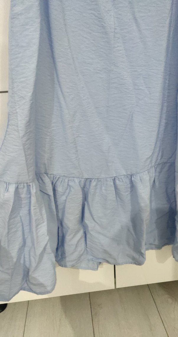 Mavi Kolsuz Uzun Keten Elbise - Görsel 3