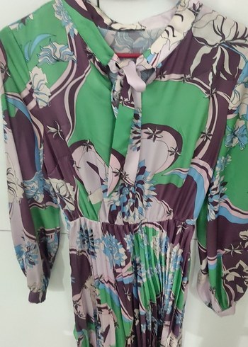 Renkli Pileli Uzun Bohem Elbise - Görsel 2