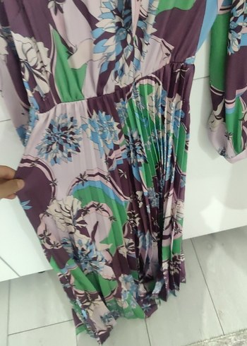 Renkli Pileli Uzun Bohem Elbise - Görsel 3