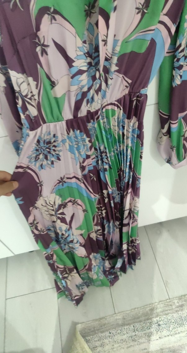 Renkli Pileli Uzun Bohem Elbise - Görsel 3