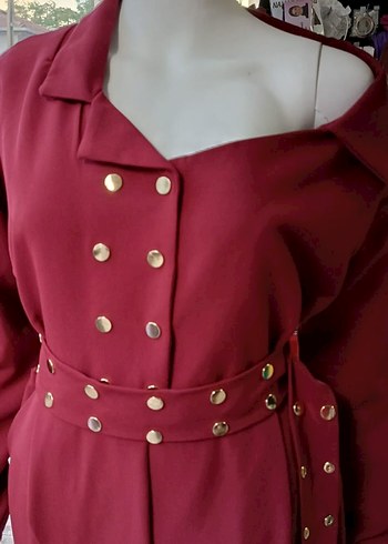 Bordo cıt cıtlı Uzun Kadın Tulum
üründe hafif kumaş defosu var - Görsel 9