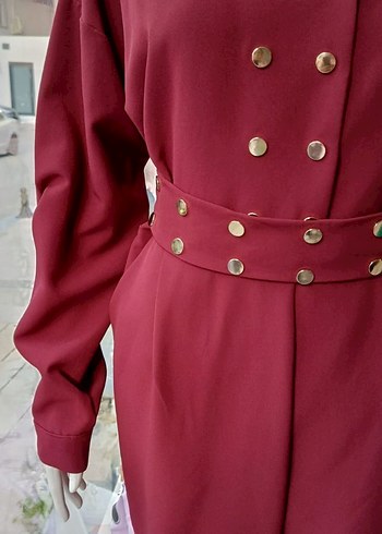 Bordo cıt cıtlı Uzun Kadın Tulum
üründe hafif kumaş defosu var - Görsel 8