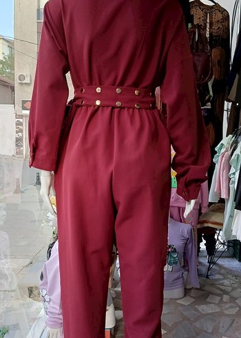 Bordo cıt cıtlı Uzun Kadın Tulum
üründe hafif kumaş defosu var - Görsel 5