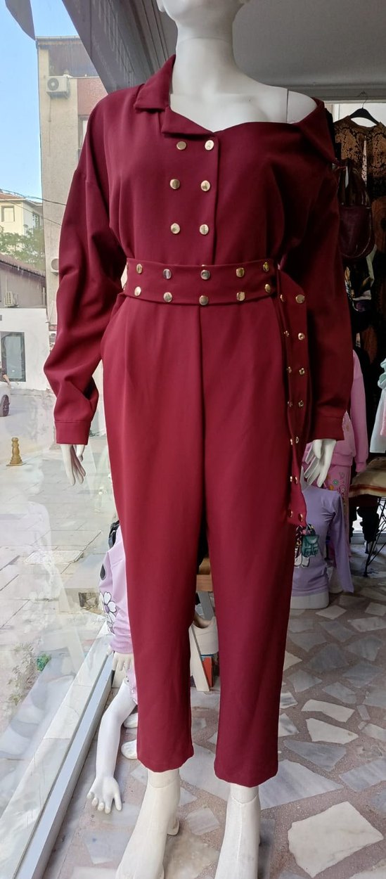 Bordo cıt cıtlı Uzun Kadın Tulum
üründe hafif kumaş defosu var - Görsel 3