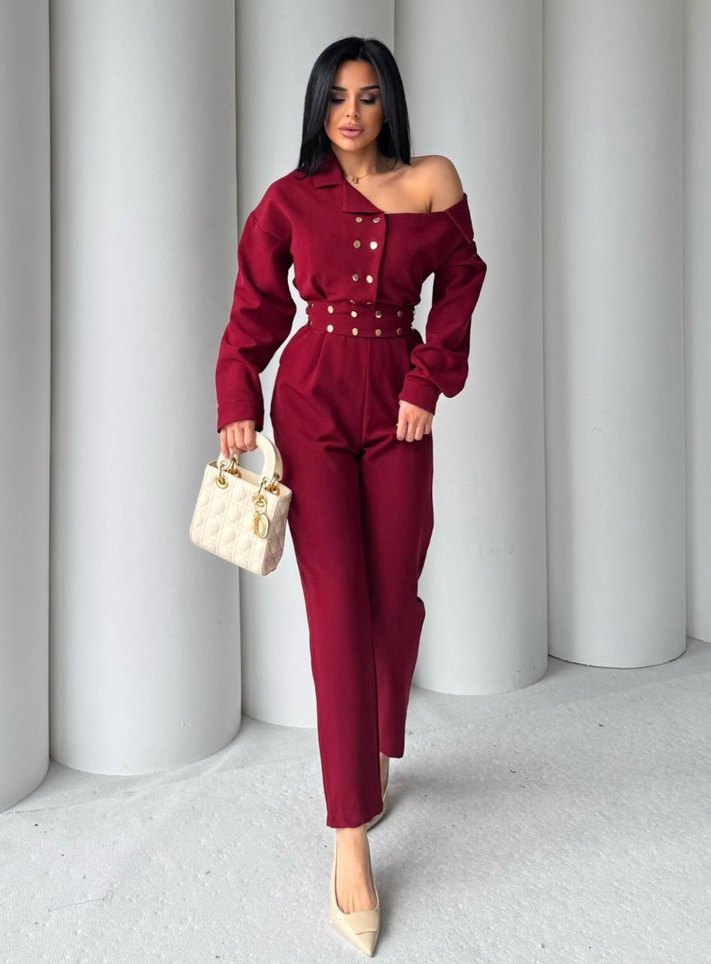 Bordo cıt cıtlı Uzun Kadın Tulum
üründe hafif kumaş defosu var - Görsel 2