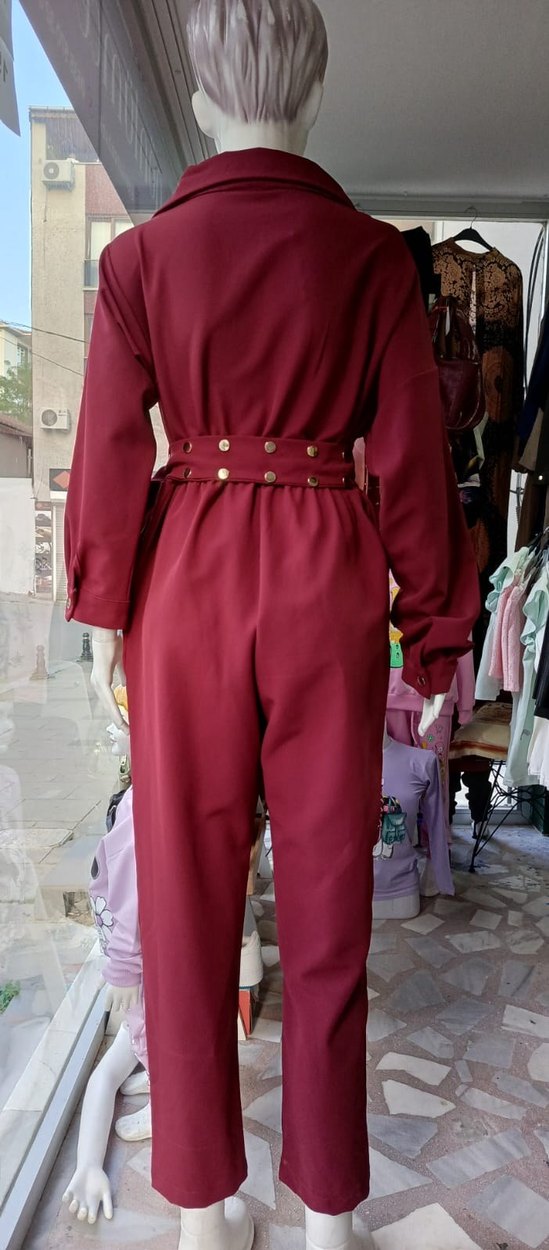 Bordo cıt cıtlı Uzun Kadın Tulum
üründe hafif kumaş defosu var - Görsel 5