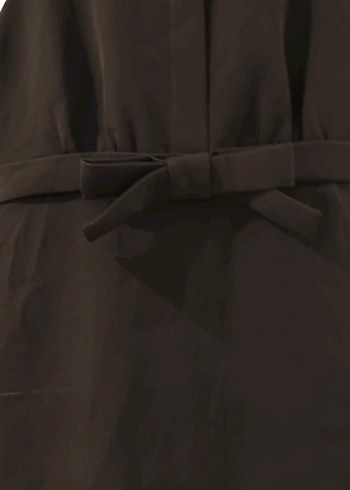 Siyah Midi Kolsuz bisiklet Yaka Kemerli Elbise - Görsel 3