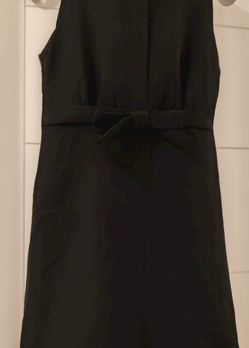 Siyah Midi Kolsuz bisiklet Yaka Kemerli Elbise - Görsel 4