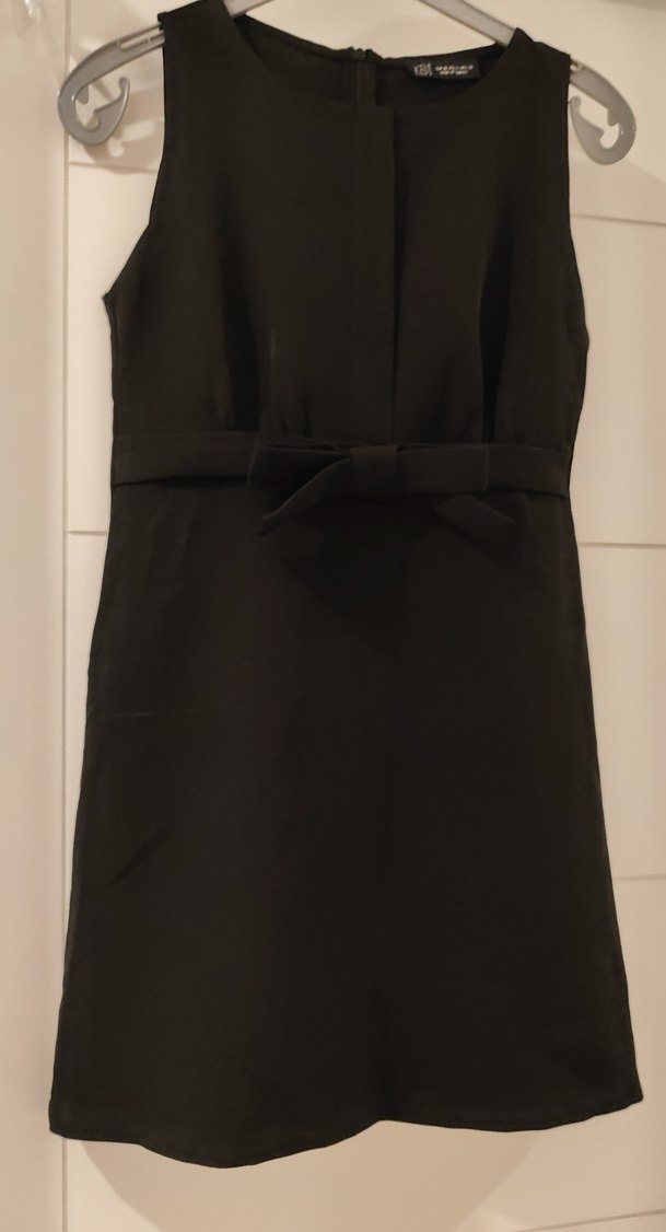 Siyah Midi Kolsuz bisiklet Yaka Kemerli Elbise - Görsel 4