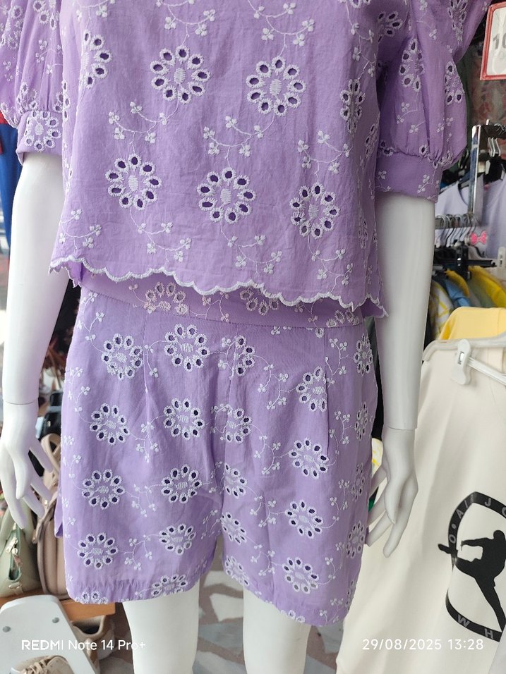 Mor Nakışlı Kısa Kollu Bluz ve şort - Görsel 3