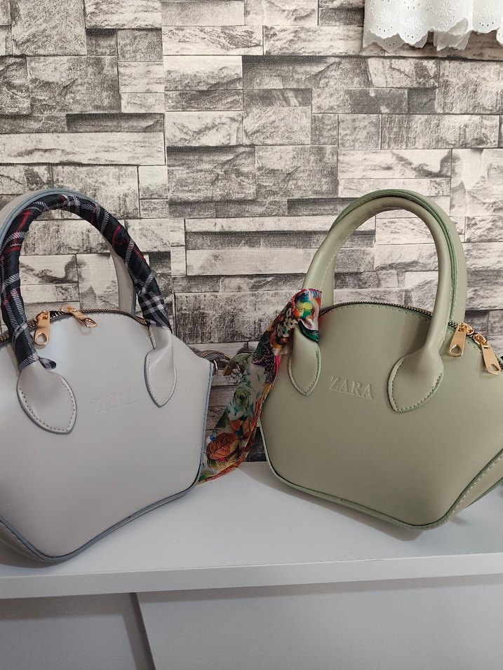 Gri Deri Kadın Çanta - Zara - Görsel 5