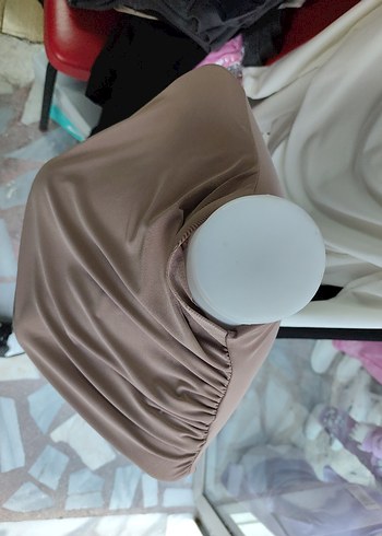 Bej Drapeli Yüksek Yakalı Kadın Bluz - Görsel 3