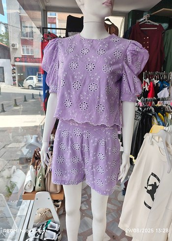 Mor Nakışlı Dantel Detaylı Kadın ikili takım - Görsel 5