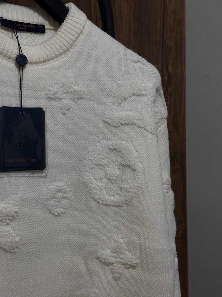 Erkek Beyaz Örgü Kazak - Görsel 3