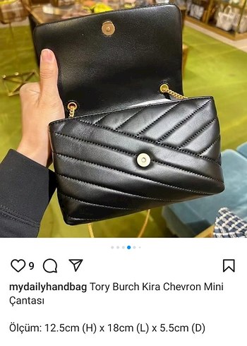 Tory Burch Kira Chevron Mini Bag Siyah Deri Kadın Çapraz Çanta - Görsel 9