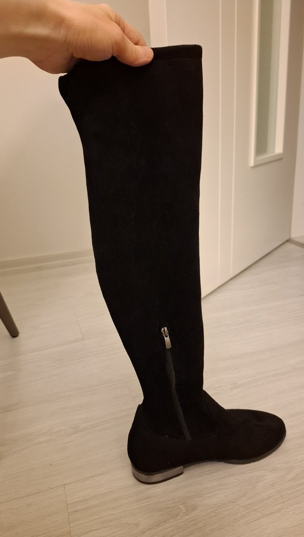 Siyah Süet Kadın Dizüstü Botlar - Görsel 5