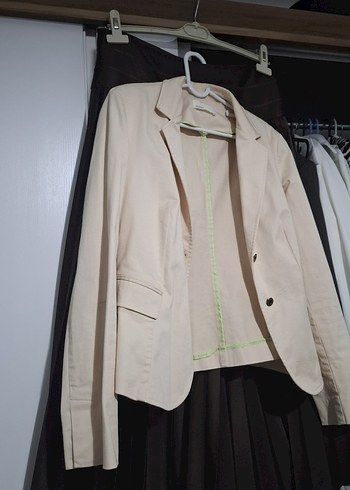 Bej Düğmeli Kadın Blazer Ceket %98 cotton(pamuk) - Görsel 3