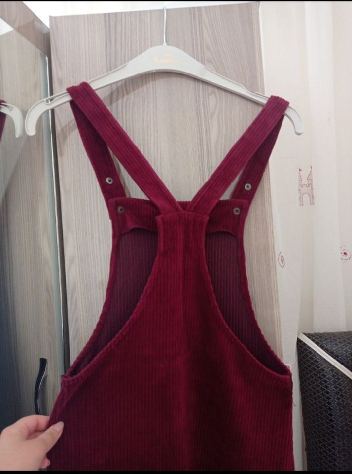 Bordo Kadife Salopet - Görsel 3