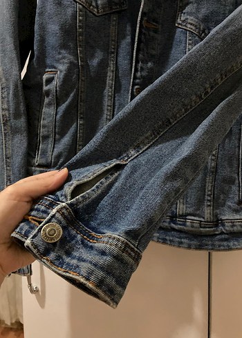 Bershka Erkek Gri Mavi Düğmeli Denim Ceket