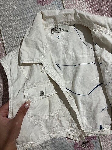 L/ Beyaz crop kot ceket - Görsel 7