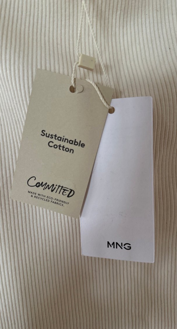 Mango,etiketli ekru straplez elbise - Görsel 5