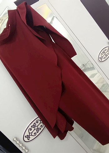 diğer Beden Bordo Uzun Kollu Drapeli Kadın Elbise