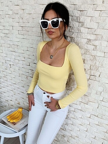 Zara Kare Yaka Fitilli Pamuk Crop Top Tshirt
