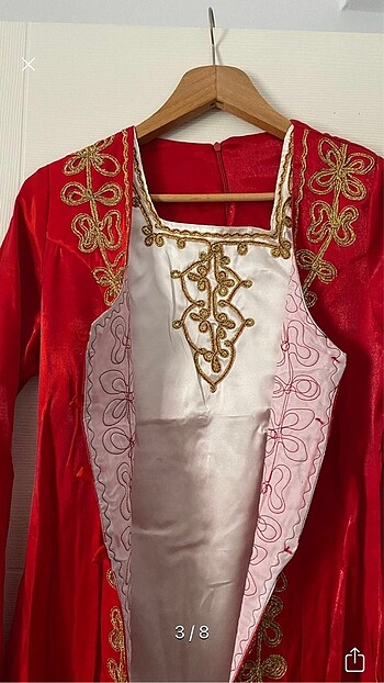 m Beden Altın İşlemeli Desenli Beyaz Kına Elbisesi Tül Bindallı Kaftan