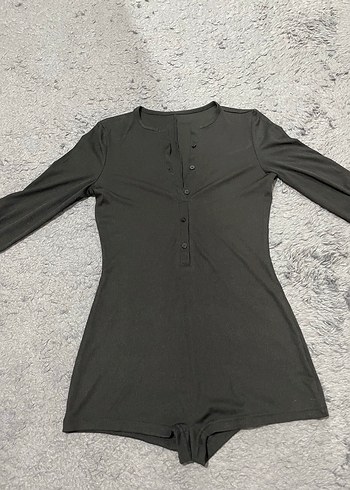 Siyah Mini Kadın Tulum V Yaka Uzun Kollu - Görsel 2