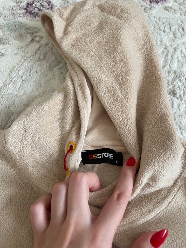 Kapüşonlu Bej  Sweatshirt - Görsel 3