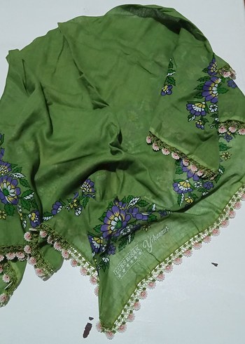 Dantel Detaylı Yeşil Bohem Kadın Fuları - Görsel 2