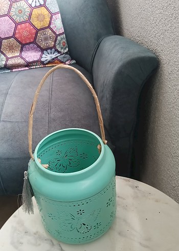 Turkuaz Renkli Delikli Metal Mumluk - Görsel 2