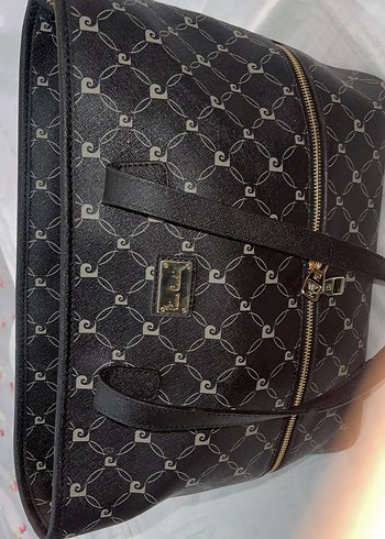 Gri Desenli Siyah Deri Kadın El Çantası - Görsel 2