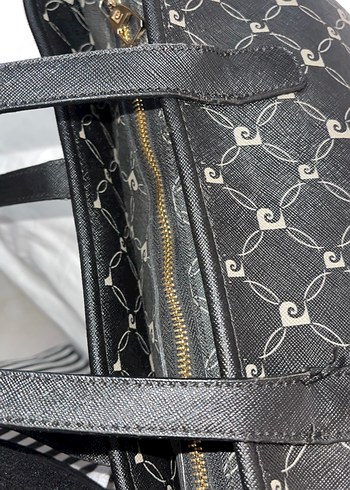 Gri Desenli Siyah Deri Kadın El Çantası - Görsel 3