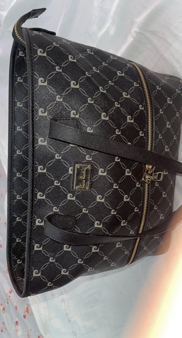 Gri Desenli Siyah Deri Kadın El Çantası - Görsel 2