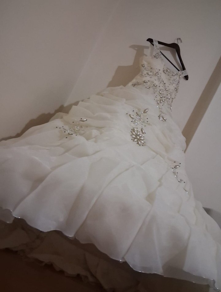 Beyaz Straplez Prenses Gelinlik - Görsel 3