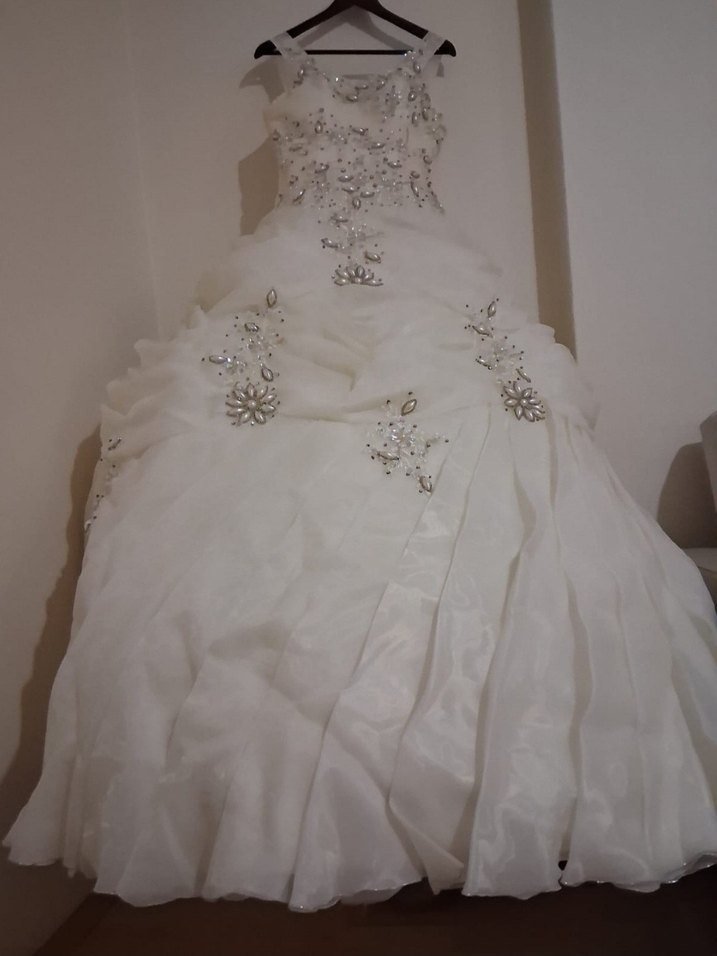 Beyaz Straplez Prenses Gelinlik - Görsel 2