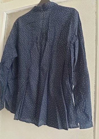 Düğmeli Uzun Kollu Mavi Denim Gömlek - Görsel 2