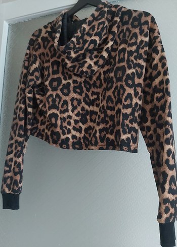 Kahverengi Leopar Desenli Kapüşonlu Sweatshirt - Görsel 2