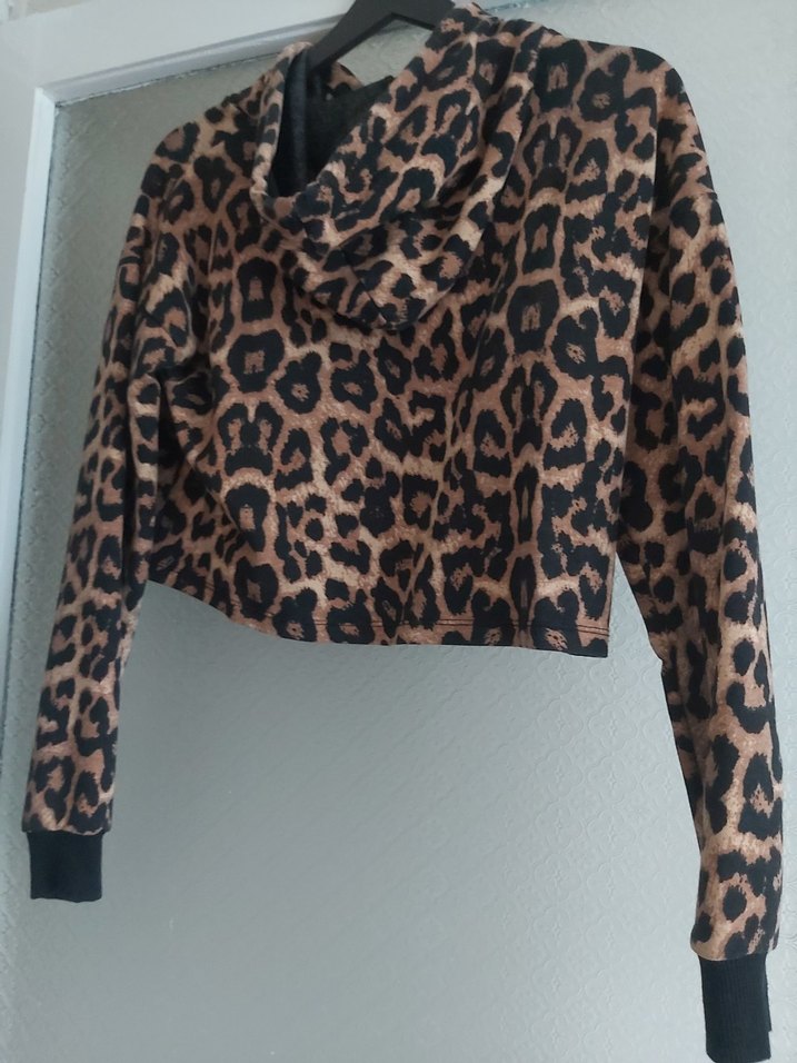 Kahverengi Leopar Desenli Kapüşonlu Sweatshirt - Görsel 2