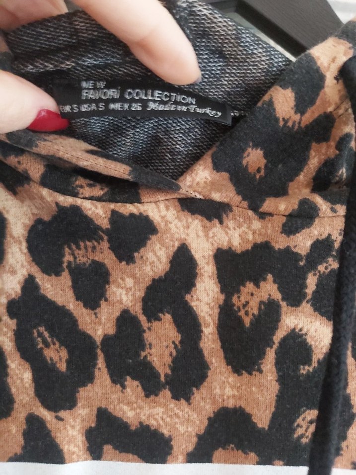 Kahverengi Leopar Desenli Kapüşonlu Sweatshirt - Görsel 3