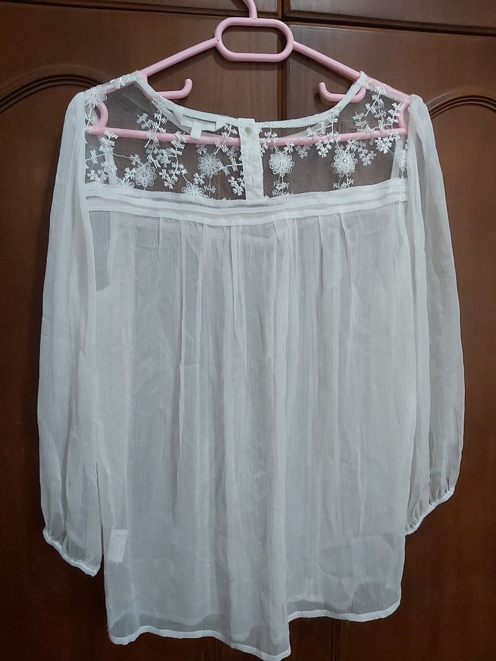 Dantel Detaylı Beyaz Bohem Uzun Kollu Bluz - Görsel 2