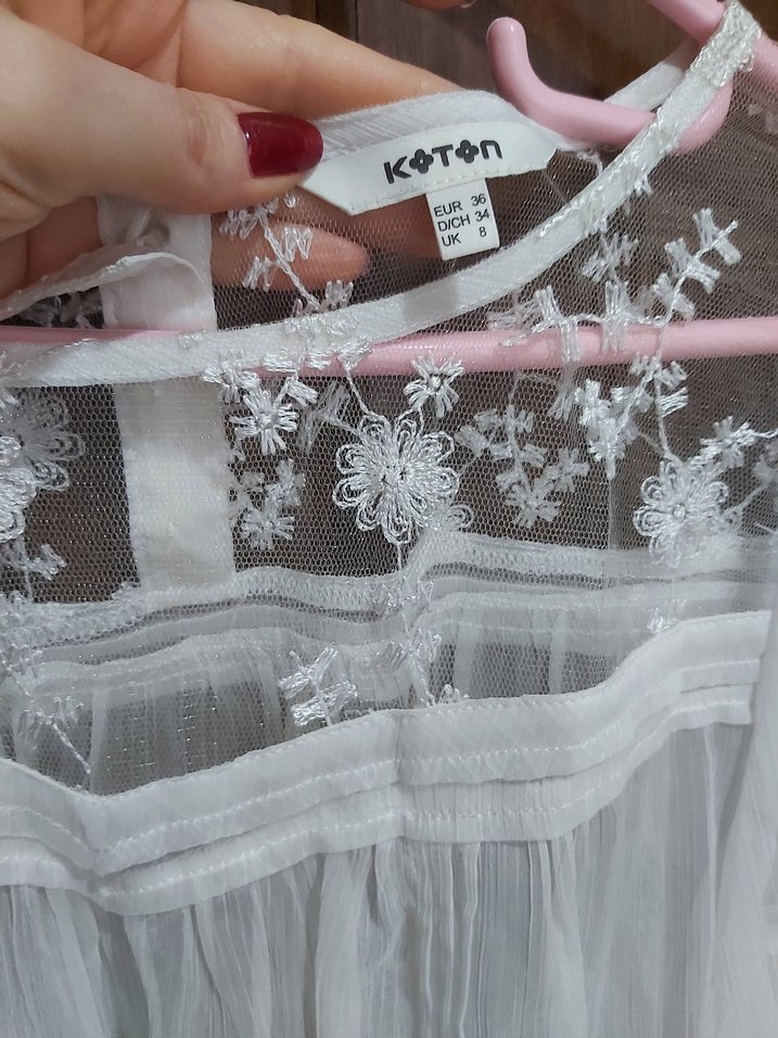 Dantel Detaylı Beyaz Bohem Uzun Kollu Bluz - Görsel 3